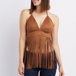 NWT Fringed crop halter top